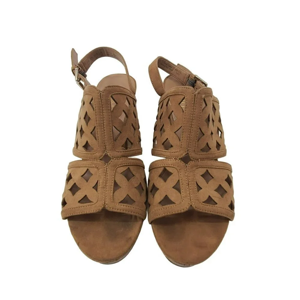 Franco Sarto Women's  Shea Dark Camel Wedge Sandal Brown Size 9M leather boho